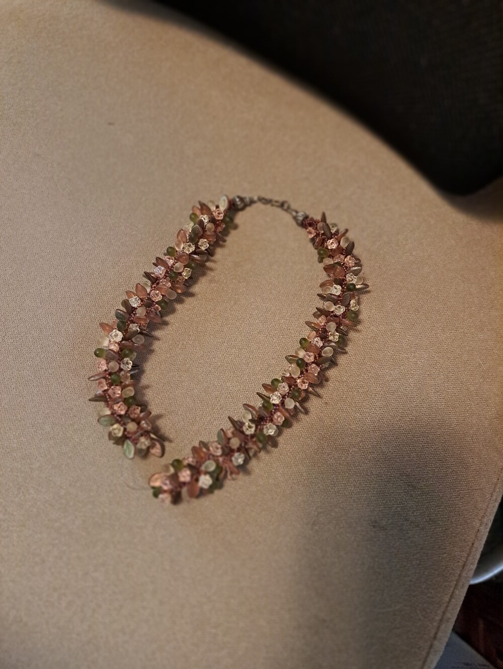 16" Handcrafted Beaded Necklace **Needs Restringing Flower Tear Drop Metal